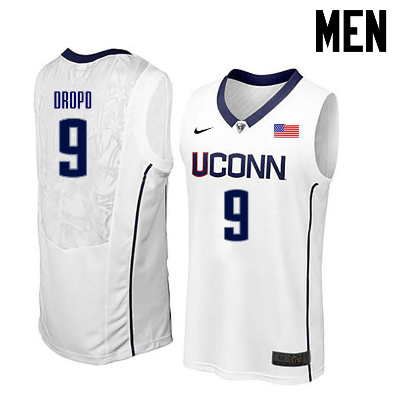 Men Uconn Huskies #9 Walt Dropo College Basketball Jerseys-White - Click Image to Close